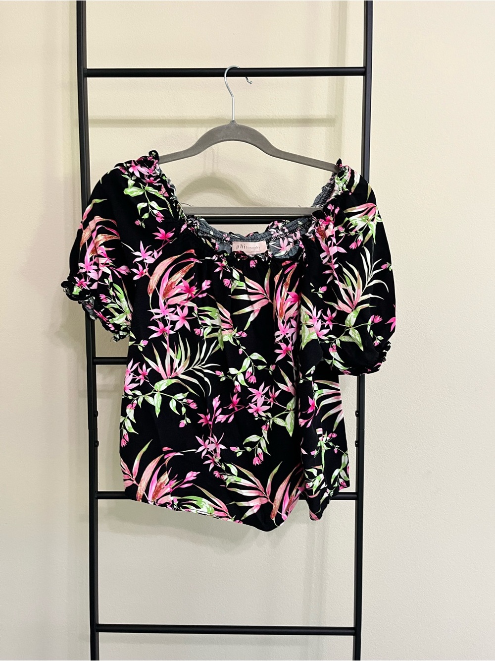 Philosophy Large Floral Vacation Blouse Tropical Bright Rayon L